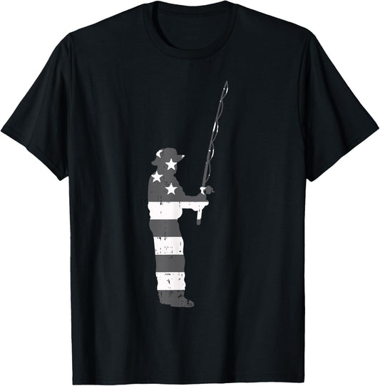 US Flag Fisherman Silhouette Vintage Fishing Patriotic Gift T-Shirt