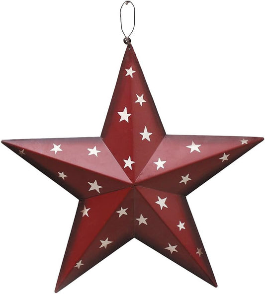 Patriotic Metal Barn Star Wall Decor, 12Inch Hanging USA Flag Metal Stars Ornament Indoor Outdoor Americana Star Decor for Door Porch July 4Th Memorial Day Labor Day Decoration