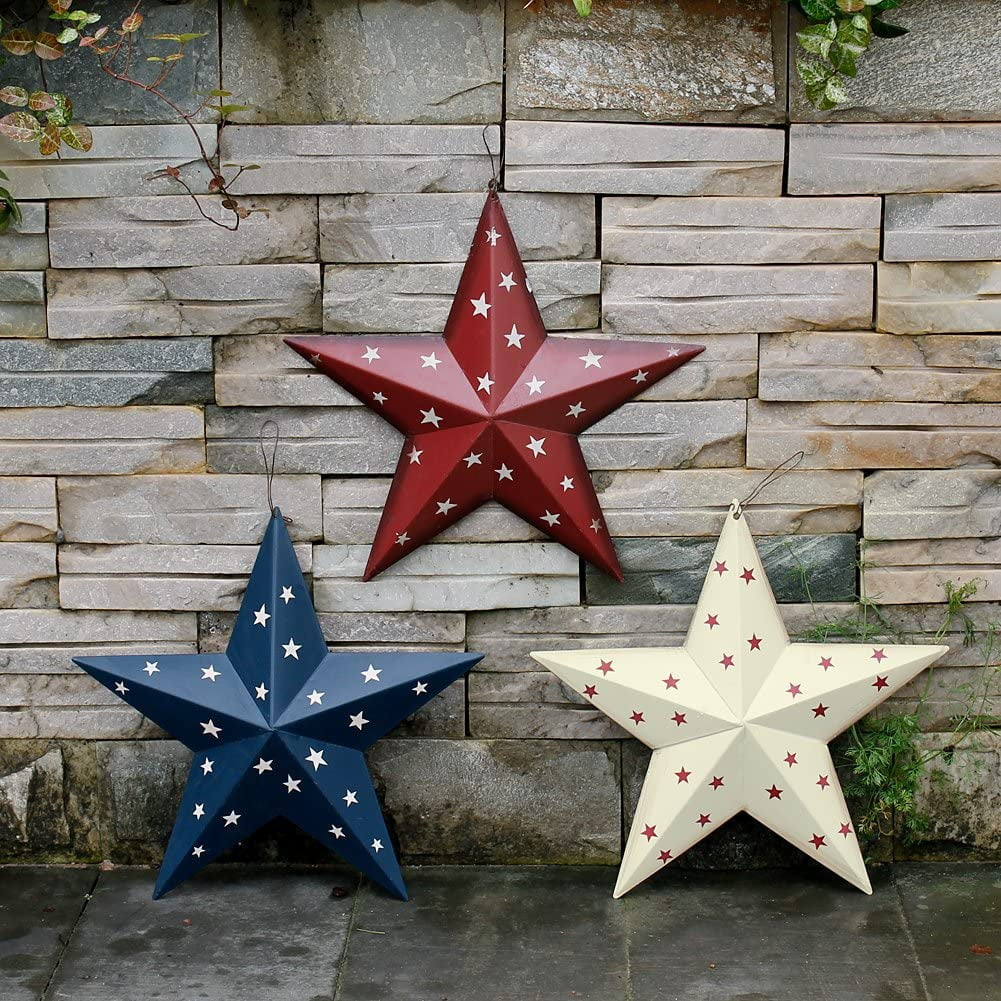 Patriotic Metal Barn Star Wall Decor, 12 Hanging Ry Rustic Metal Star for July 4Th Decoration (Blue)