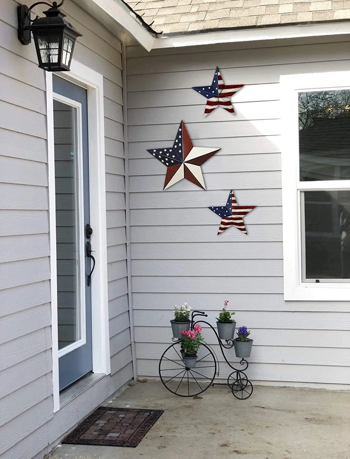 Patriotic Metal Barn Star Wall Decor, 12Inch Hanging Country Rustic Metal Star for July 4Th Decoration