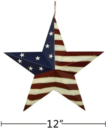 Patriotic Metal Barn Star Wall Decor, 12Inch Hanging Country Rustic Metal Star for July 4Th Decoration