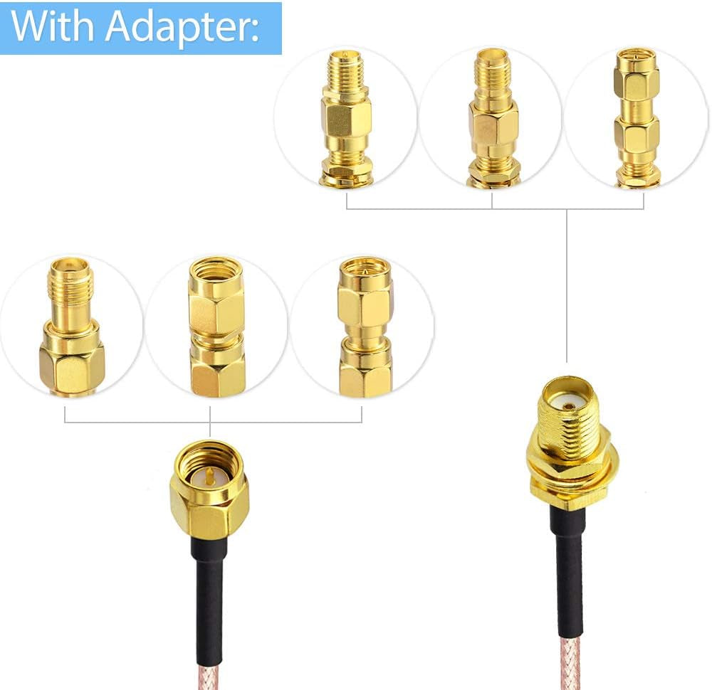 SMA Male to Female RF Coaxial Cable 12Inches + 5Pcs Adapter Kit