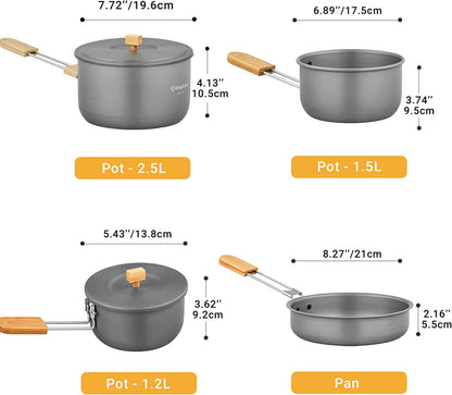 7Pcs Camping Cookware Mess Kit