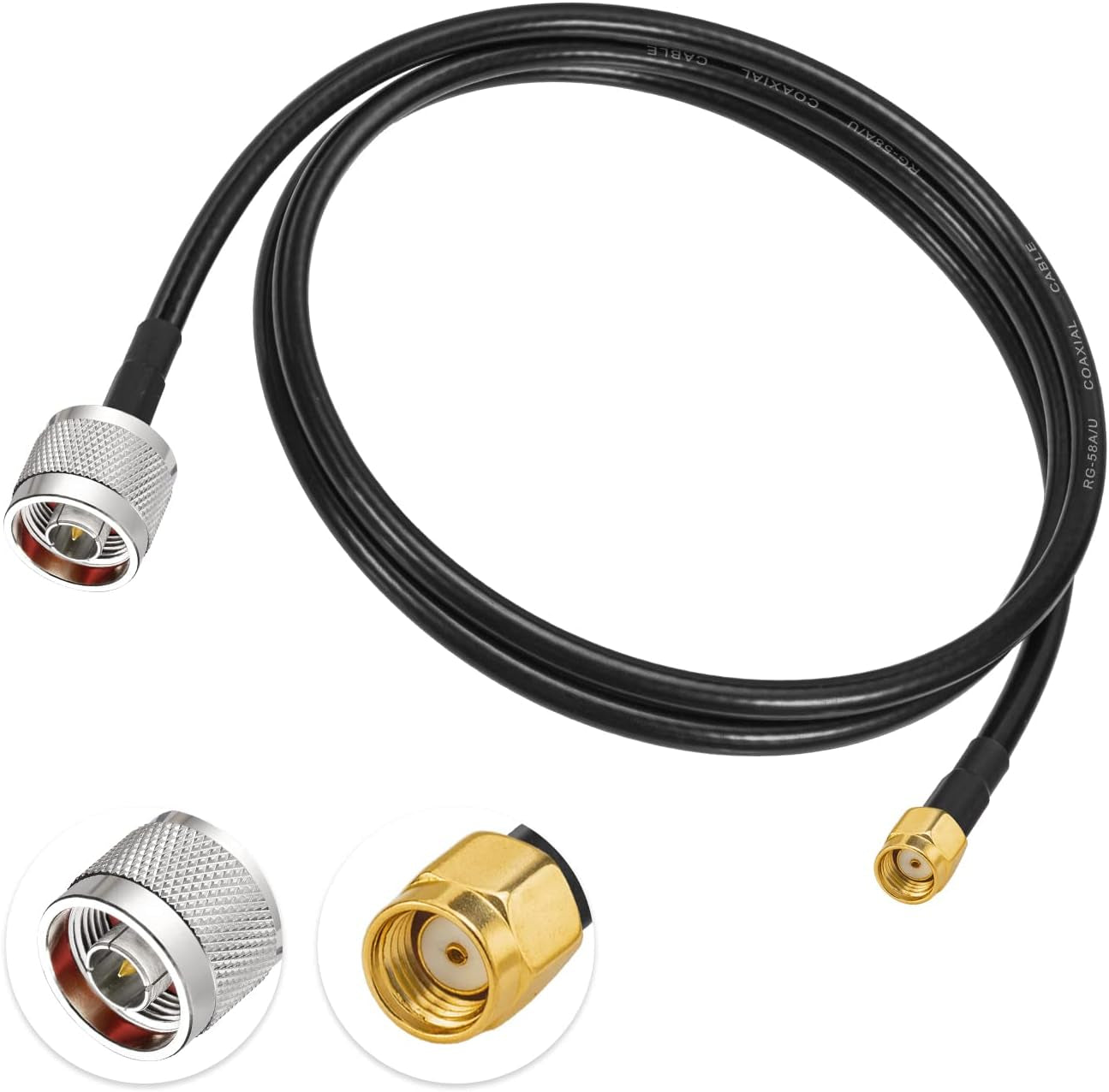 RP-SMA Male with Female Pin to N Type Male Plug RG58 Coax Cable 3 Feet